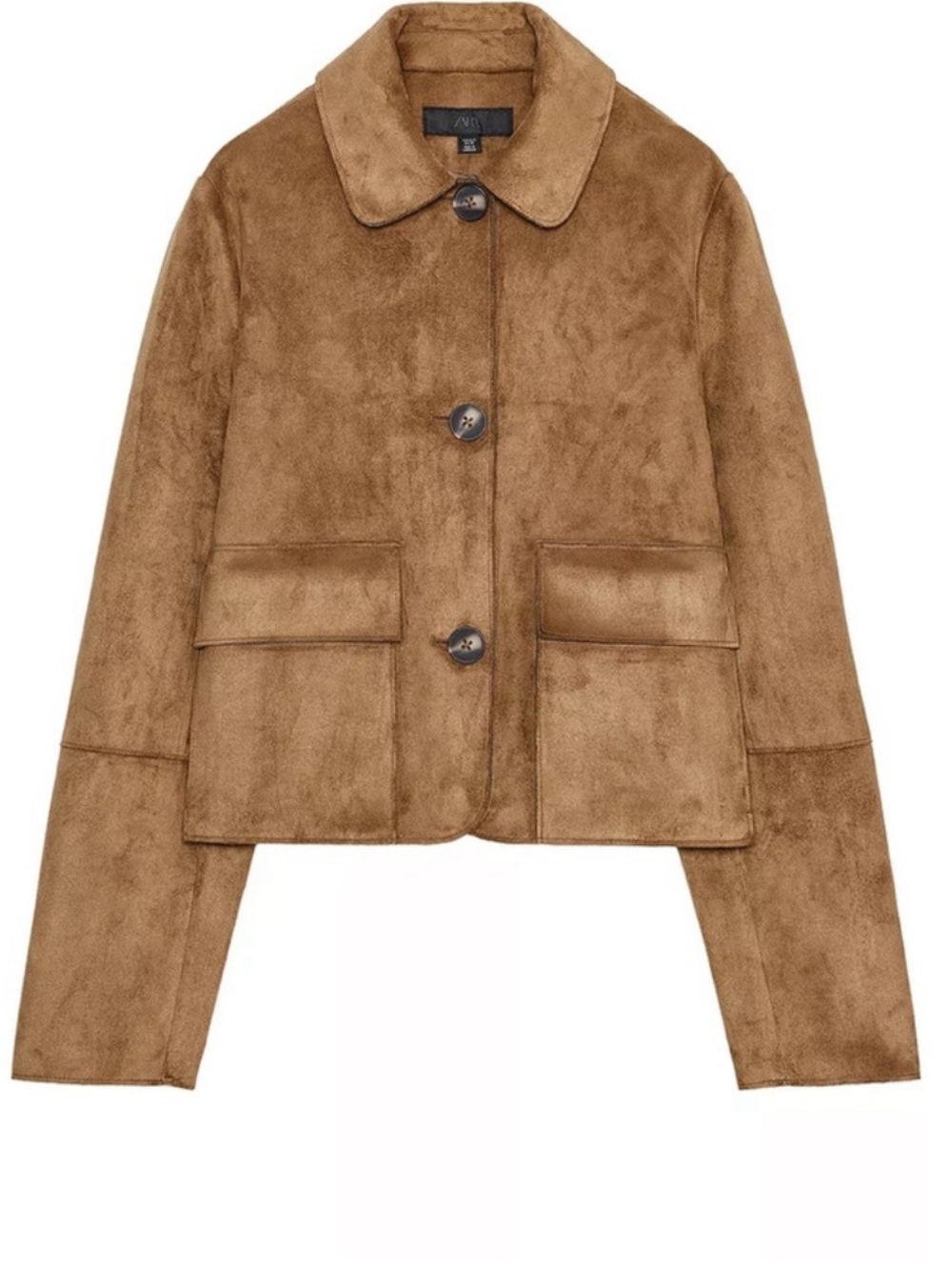 Zara Cropped Faux Suede Jacket in Brown